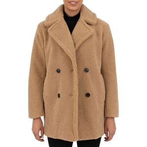 Kensie Women's Faux Fur Tan Butterscotch Teddy Double Breasted Jacket Size L